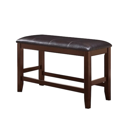 Benjara Wooden Counter Height Bench with Leatherette Seat, Brown - 25 x 17 x 40 in. BM215452